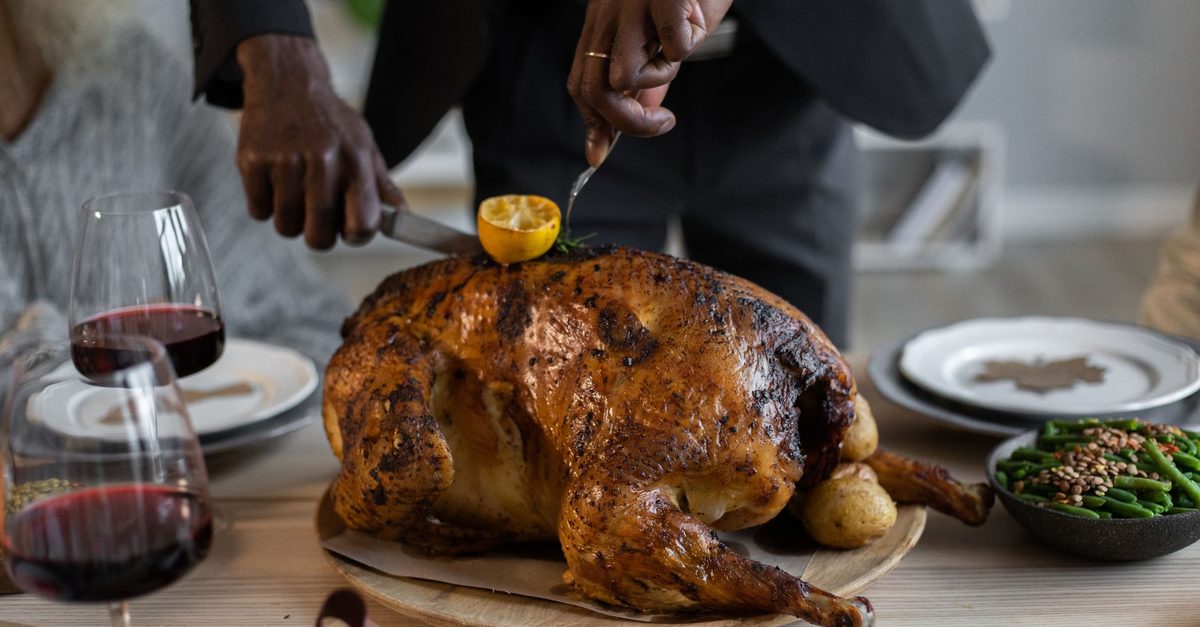 A roast turkey on the table
