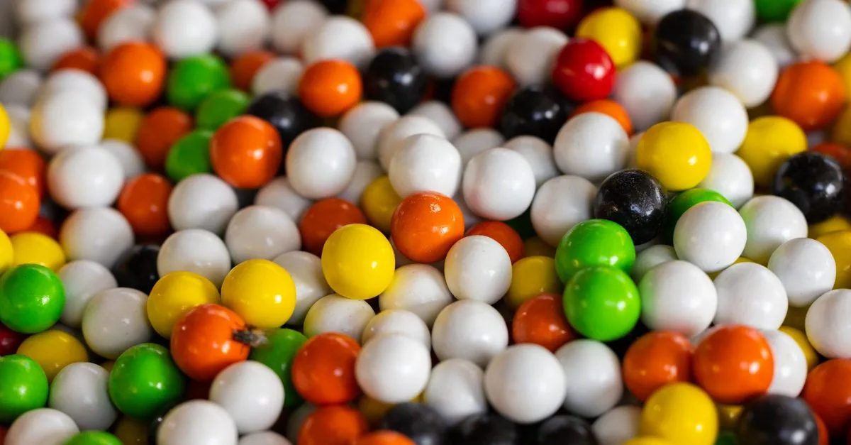 Colourful chewing gum and coated sweets