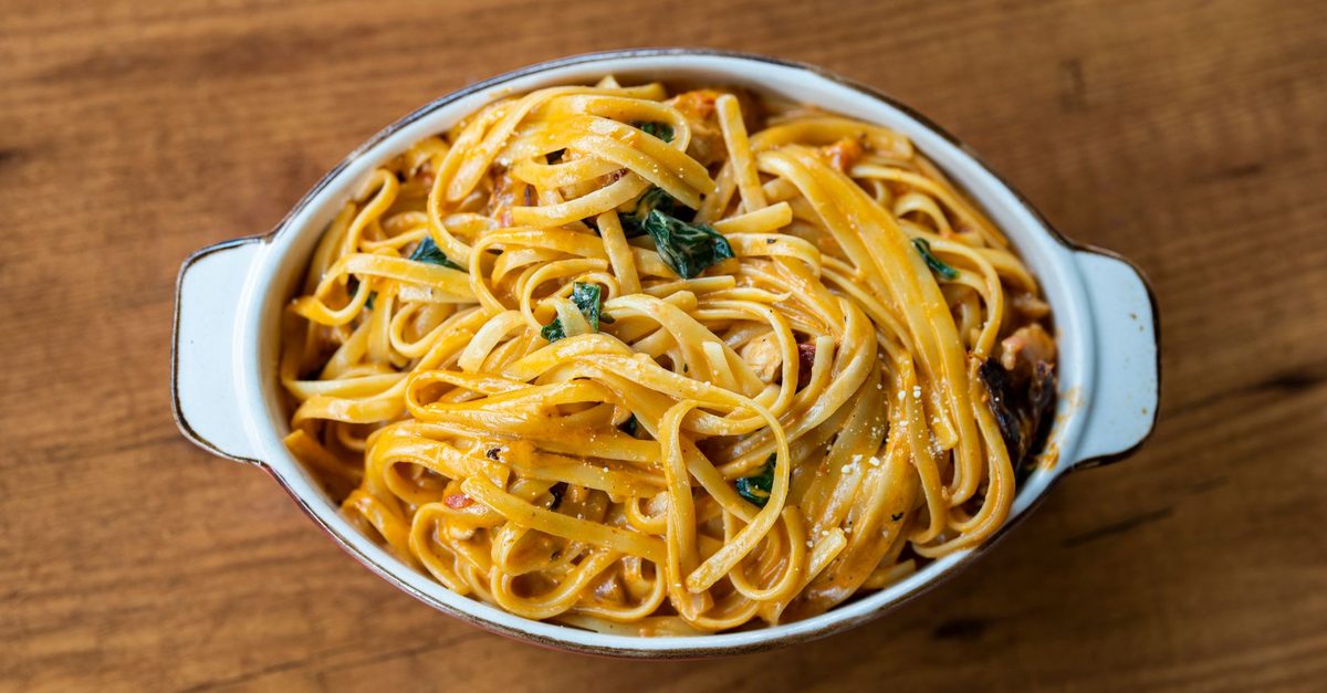 Cooked pasta in a dish