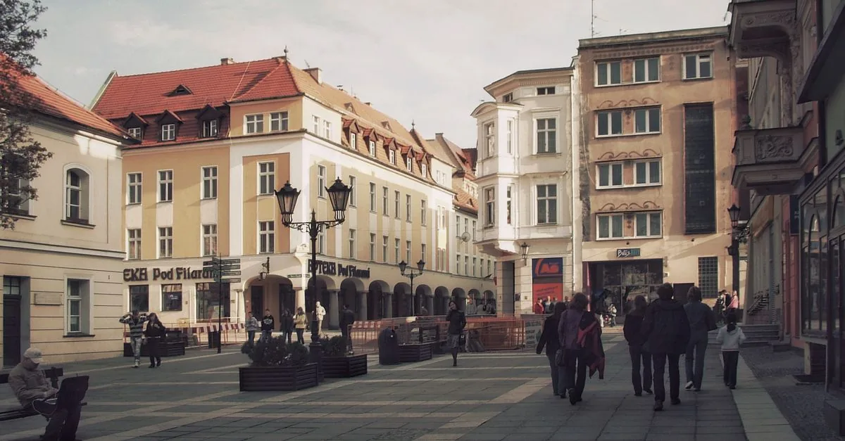 An Old Town street in Zielona Gora, Poland