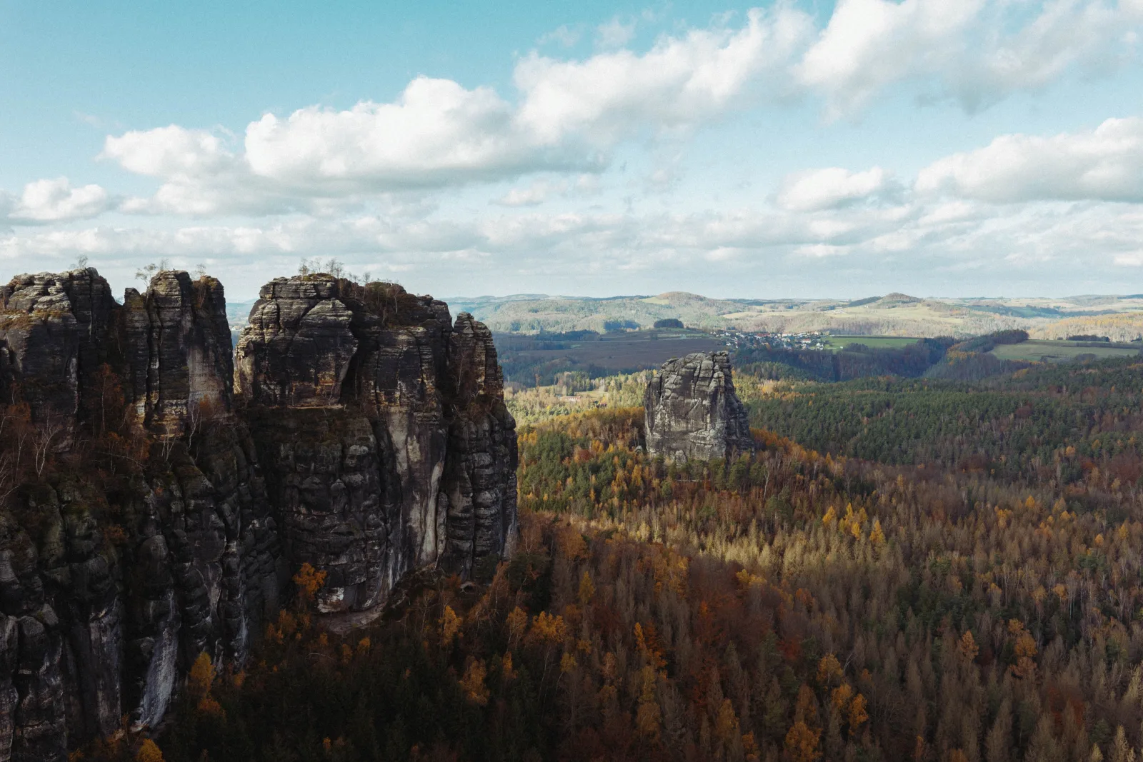 Sandstone rock formations in the mountains in autumn